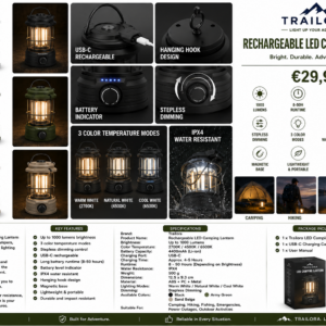 Trailora Rechargeable LED Camping Lantern