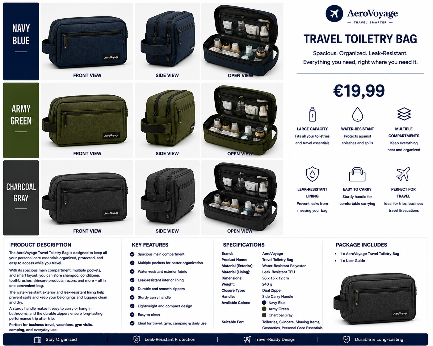 AeroVoyage Travel Toiletry Bag