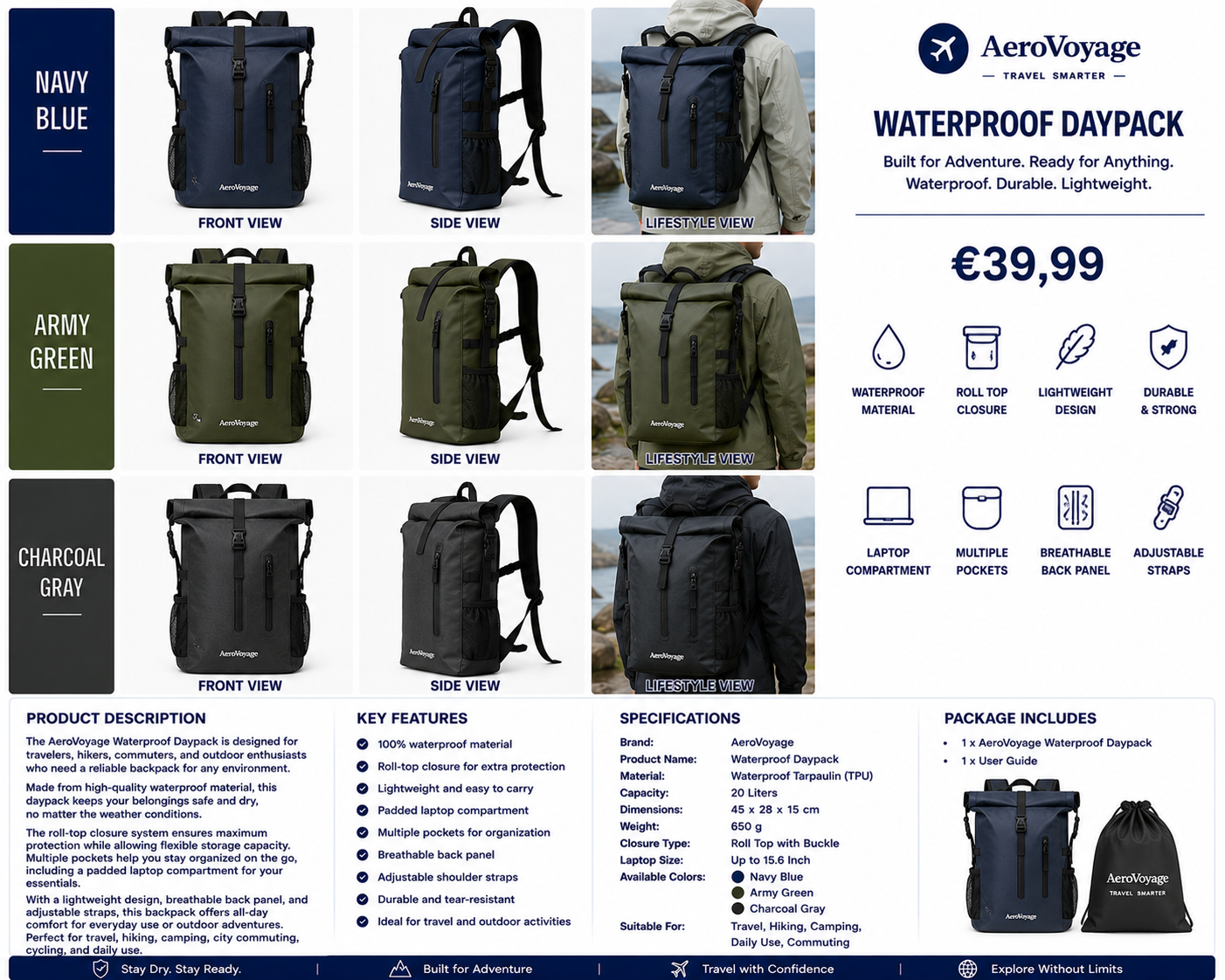 AeroVoyage Waterproof Daypack